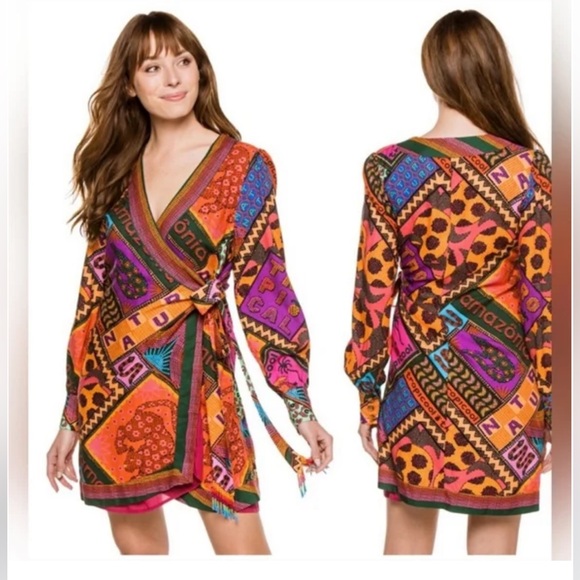 FARM Rio Dresses & Skirts - ⭐️NWT Farm Rio Dotted Patch Scarf Mini Wrap Dress⭐️